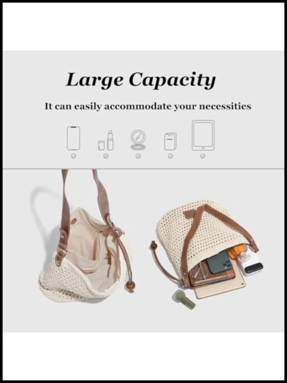 Crochet Summer Tote Beach Shoulder Bag Hobo Purse with Boho Style